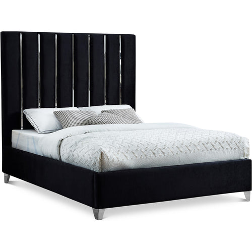 Enzo Velvet Upholstered Queen Bed in Black