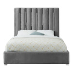 Enzo Velvet Upholstered Queen Bed in Grey
