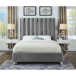 Enzo Velvet Upholstered Queen Bed in Grey
