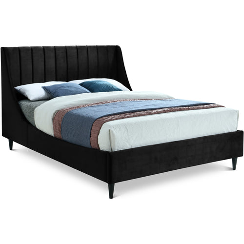 Eva Velvet Upholstered King Bed in Black