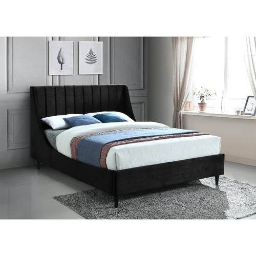Eva Velvet Upholstered King Bed in Black