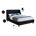 Eva Velvet Upholstered King Bed in Black