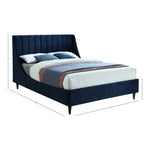 Eva Velvet Upholstered King Bed in Navy