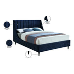 Eva Velvet Upholstered King Bed in Navy