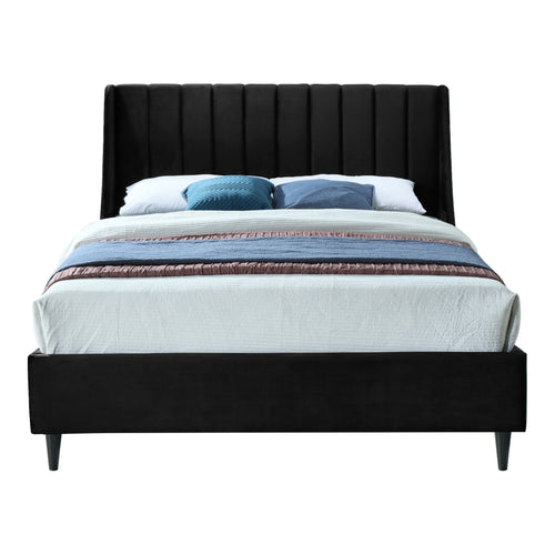 Eva Velvet Upholstered Queen Bed in Black