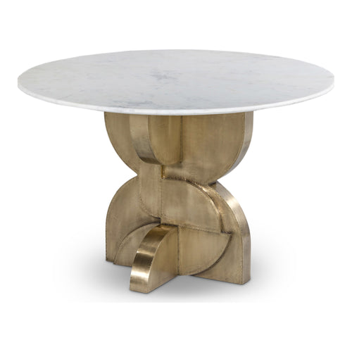Alden 48" Marble Top And Brass Base Dining Table in White