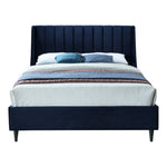 Eva Velvet Upholstered Queen Bed in Navy