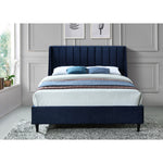 Eva Velvet Upholstered Queen Bed in Navy