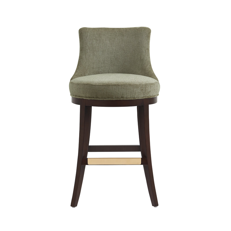 Lucia Chenille Wood Upholstered Barstool in Leaf Green