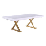 Excel 84" / 123.5" Lacquer Finish Top And Stainless Steel Base Extendable 2 Leaf Extendable Dining Table (3 Boxes) in White