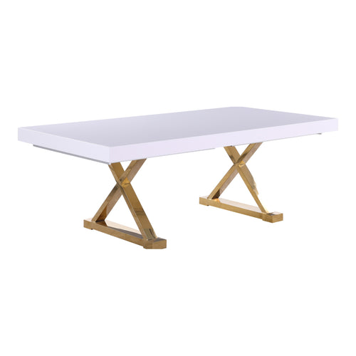 Excel 84" / 123.5" Lacquer Finish Top And Stainless Steel Base Extendable 2 Leaf Extendable Dining Table (3 Boxes) in White