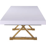 Excel 84" / 123.5" Lacquer Finish Top And Stainless Steel Base Extendable 2 Leaf Extendable Dining Table (3 Boxes) in White