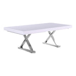 Excel 84" / 123.5" Lacquer Finish Top And Stainless Steel Base Extendable 2 Leaf Extendable Dining Table (3 Boxes) in White
