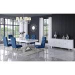 Excel 84" / 123.5" Lacquer Finish Top And Stainless Steel Base Extendable 2 Leaf Extendable Dining Table (3 Boxes) in White