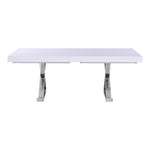 Excel 84" / 123.5" Lacquer Finish Top And Stainless Steel Base Extendable 2 Leaf Extendable Dining Table (3 Boxes) in White
