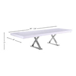 Excel 84" / 123.5" Lacquer Finish Top And Stainless Steel Base Extendable 2 Leaf Extendable Dining Table (3 Boxes) in White