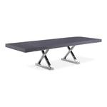 Excel 84" / 123.5" Lacquer Finish Top And Stainless Steel Base Extendable 2 Leaf Extendable Dining Table (3 Boxes) in Grey