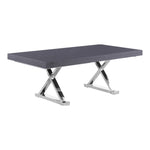 Excel 84" / 123.5" Lacquer Finish Top And Stainless Steel Base Extendable 2 Leaf Extendable Dining Table (3 Boxes) in Grey