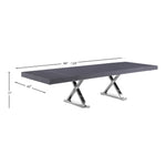 Excel 84" / 123.5" Lacquer Finish Top And Stainless Steel Base Extendable 2 Leaf Extendable Dining Table (3 Boxes) in Grey