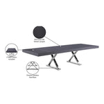Excel 84" / 123.5" Lacquer Finish Top And Stainless Steel Base Extendable 2 Leaf Extendable Dining Table (3 Boxes) in Grey