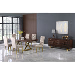 Excel 84" / 123.5" Lacquer Finish Top And Stainless Steel Base Extendable 2 Leaf Extendable Dining Table (3 Boxes) in Brown