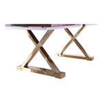 Excel 84" / 123.5" Lacquer Finish Top And Stainless Steel Base Extendable 2 Leaf Extendable Dining Table (3 Boxes) in Brown