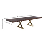 Excel 84" / 123.5" Lacquer Finish Top And Stainless Steel Base Extendable 2 Leaf Extendable Dining Table (3 Boxes) in Brown