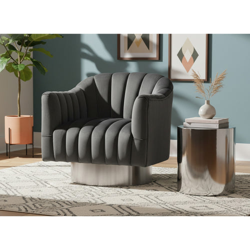 Farrah Velvet Upholstered Swivel Accent Chair in Grey