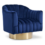 Farrah Velvet Upholstered Swivel Accent Chair in Navy