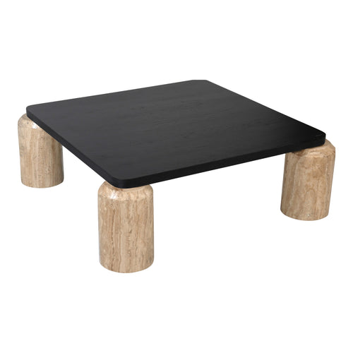 Ferrara Oak Wood Top And Travertine Base Coffee Table (3 Boxes) in Natural