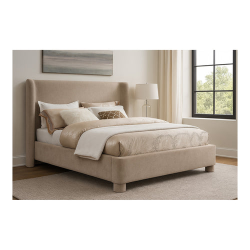 Penny Chenille Fabric Upholstered Queen Bed in Beige