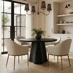 Ferro Linen Textured Performance Fabric Upholstered Dining Arm Chair in Beige