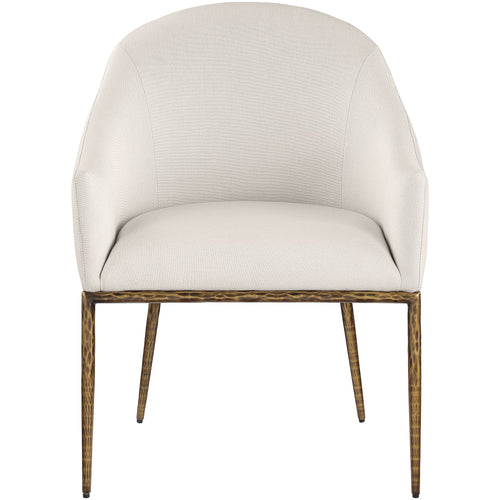 Ferro Linen Textured Performance Fabric Upholstered Dining Arm Chair in Beige