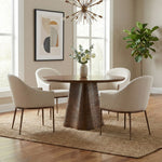 Ferro Linen Textured Performance Fabric Upholstered Dining Arm Chair in Beige
