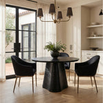 Ferro Linen Textured Performance Fabric Upholstered Dining Arm Chair in Black