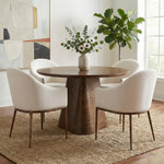 Ferro Linen Textured Performance Fabric Upholstered Dining Arm Chair in Cream