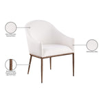 Ferro Linen Textured Performance Fabric Upholstered Dining Arm Chair in Cream