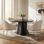 Ferro Linen Textured Performance Fabric Upholstered Dining Arm Chair in Cream