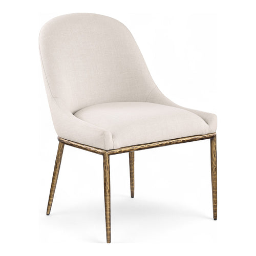 Ferro Linen Textured Performance Fabric Upholstered Dining Side Chair in Beige