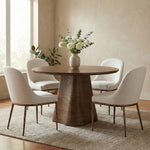Ferro Linen Textured Performance Fabric Upholstered Dining Side Chair in Cream
