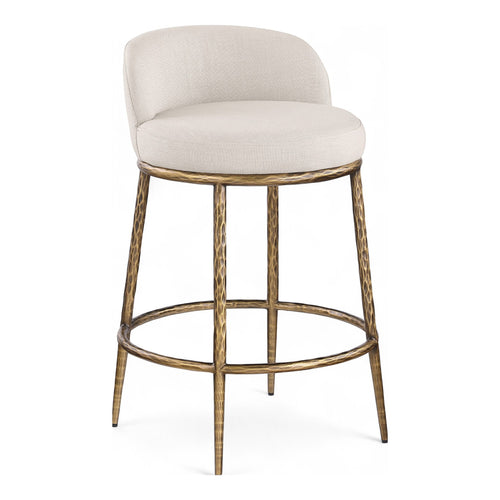 Ferro Linen Textured Performance Fabric Upholstered Counter Stool in Beige