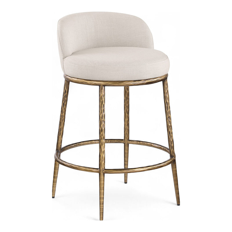 Ferro Linen Textured Performance Fabric Upholstered Counter Stool in Beige