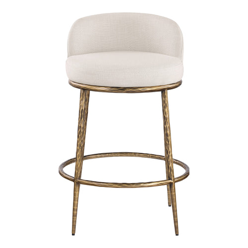Ferro Linen Textured Performance Fabric Upholstered Counter Stool in Beige