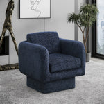Alessandra Chenille Fabric Upholstered Swivel Accent Chair in Navy
