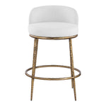 Ferro Linen Textured Performance Fabric Upholstered Counter Stool in White