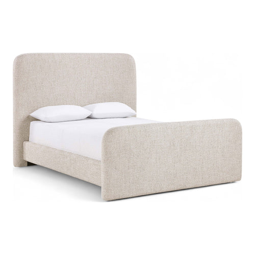 Fira Linen Textured Fabric Upholstered King Bed in Beige