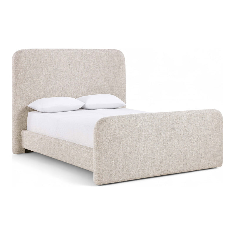 Fira Linen Textured Fabric Upholstered King Bed in Beige