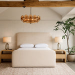 Fira Linen Textured Fabric Upholstered King Bed in Beige