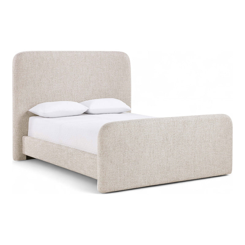 Fira Linen Textured Fabric Upholstered Queen Bed in Beige