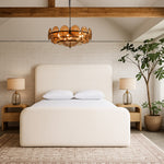 Fira Linen Textured Fabric Upholstered Queen Bed in Cream